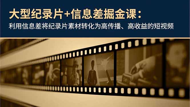 大型纪录片+信息差掘金课：利用信息差将纪录片素材转化为高传播、高收益的短视频 - 严选资源大全