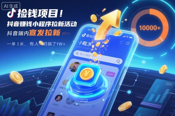 捡钱项目！抖音賺钱小程序拉新活动，抖音端内宣发拉新，一单3米，有人半个月搞了1W+ - 严选资源大全