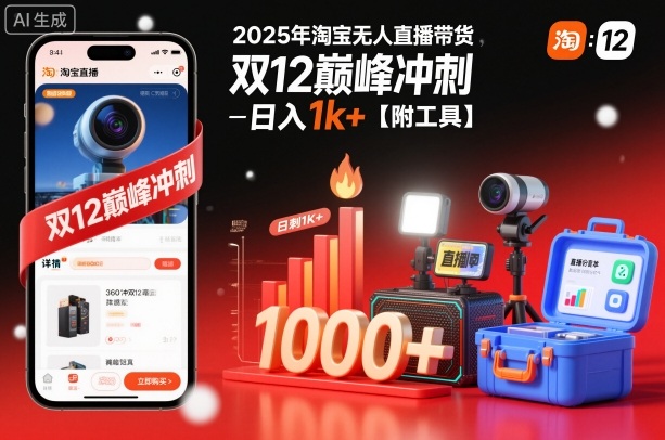 2025年淘宝无人直播带货,冲刺双12,日入1k+【附工具】【揭秘】 - 严选资源大全