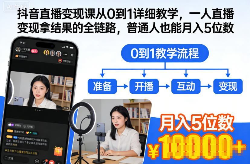 抖音直播变现课从0到1详细教学,一人直播变现拿结果的全链路,普通人也能月入5位数 - 严选资源大全