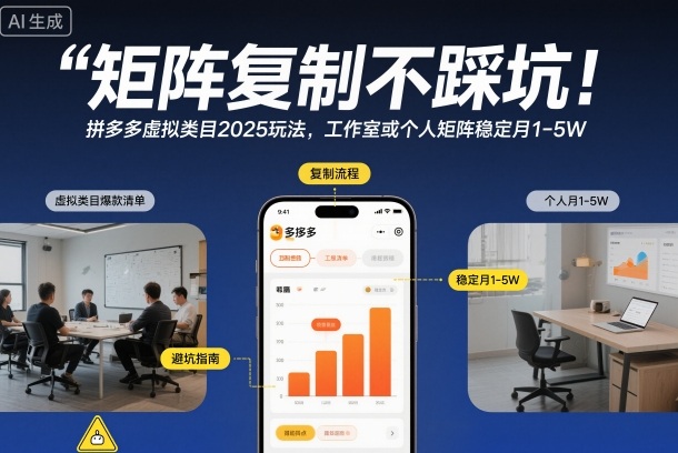 矩阵复制不踩坑!拼多多虚拟类目2025玩法,工作室或者个人矩阵稳定月1-5W【揭秘】 - 严选资源大全