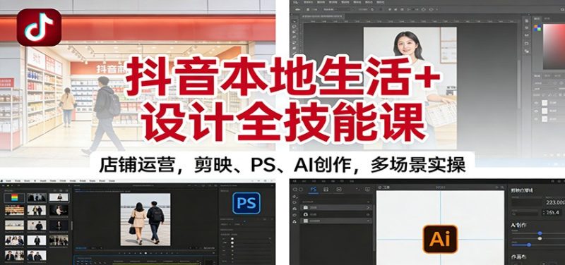 抖音本地生活+设计全技能课：店铺运营，剪映、PS、AI创作，多场景实操 - 严选资源大全 - 严选资源大全