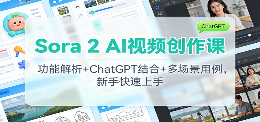Sora 2 AI视频创作课:功能解析+ChatGPT结合+多场景用例,新手快速上手 - 严选资源大全