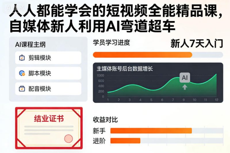 人人都能学会的短视频全能精品课，自媒体新人利用AI弯道超车 - 严选资源大全 - 严选资源大全