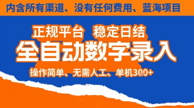 全自动数字录入,单机日入3张+,内含所有渠道全程免费零成本,操作简单可矩阵开干【揭秘】 - 严选资源大全