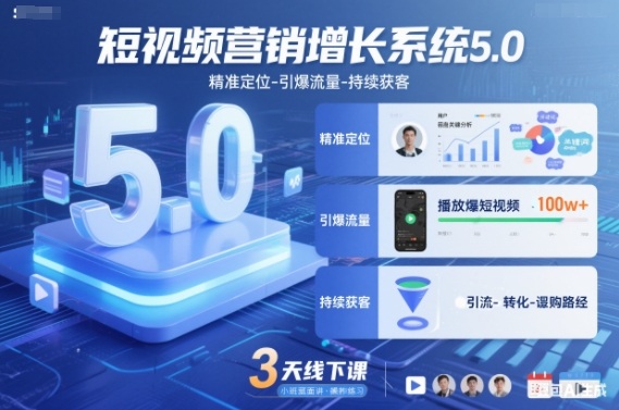 短视频营销增长系统5.0,精准定位-引爆流量-持续获客,3天线下课(音频+图片) - 严选资源大全