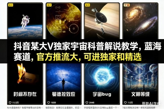 抖音某大V独家宇宙科普解说教学，蓝海赛道，官方推流大，可进独家和精选 - 严选资源大全