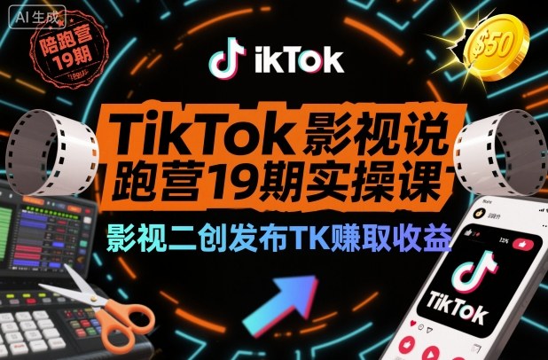 TikTok影视解说陪跑营19期实操课,影视二创发布TK賺取收益,万播收益50美金(更新) - 严选资源大全