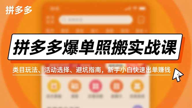 拼多多爆单照搬实战课,类目玩法、活动选择、避坑指南,新手小白快速出单赚钱 - 严选资源大全