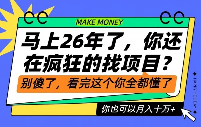 26年了，不要再疯狂的找项目了，看完这个你也可以月入十个W【揭秘】 - 严选资源大全