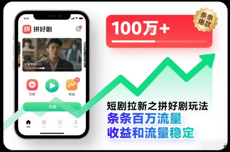 短剧拉新之拼好剧玩法,条条百万流量,收益和流量稳定 - 严选资源大全