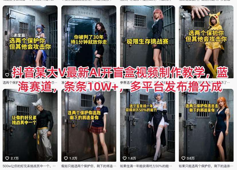 抖音某大V最新AI开盲盒视频制作教学,蓝海赛道,条条10W+,多平台发布撸分成 - 严选资源大全