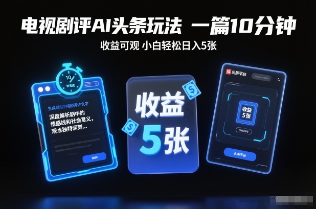 电视剧评AI头条玩法，一篇10分钟，收益可观，小白轻松日入5张+【独家】 - 严选资源大全