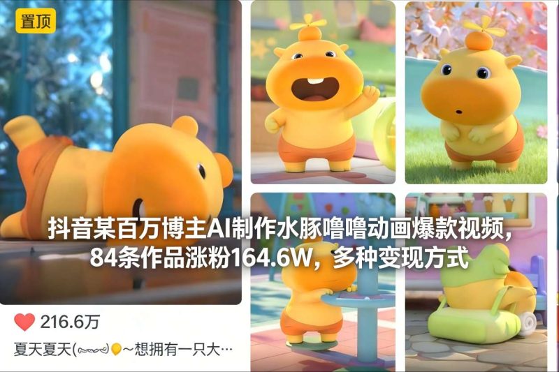 抖音某百万博主AI制作水豚噜噜动画爆款视频，84条作品涨粉164.6W，多种变现方式 - 严选资源大全 - 严选资源大全