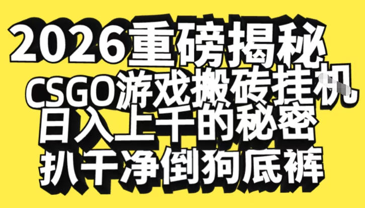 2026开年重磅解密，CSGO游戏搬砖挂G日入1k+的秘密，把倒狗的底裤扒干【揭秘】 - 严选资源大全