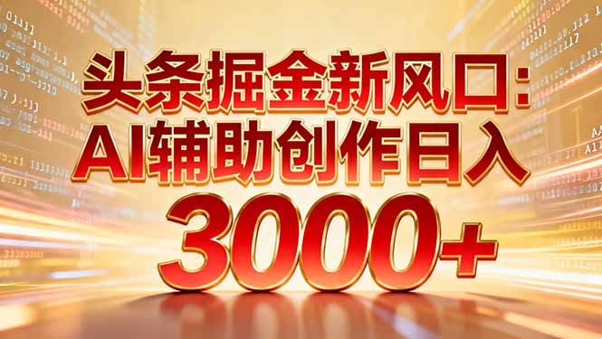 头条掘金新风口：AI辅助创作日入3000+，矩阵玩法当天启动隔天见效 - 严选资源大全