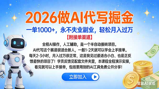 2026做AI代写掘金，一单1000+，永不失业副业，轻松月入过万 - 严选资源大全