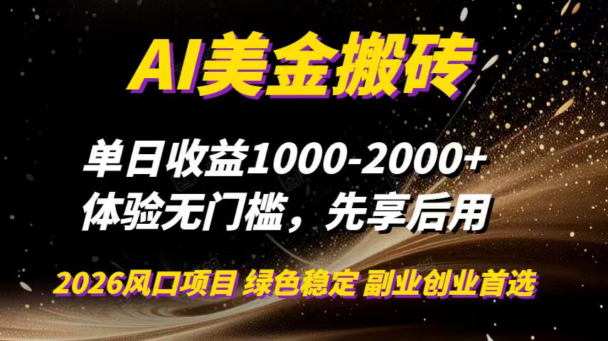 AI美金搬砖，单日收益1000-2000+，2025风口项目，可以副业，可以全职，可以工作室放大 - 严选资源大全