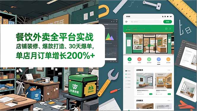 餐饮外卖全平台实战,店铺装修、爆款打造、30天爆单,手把手教学,单店月订单增长200%+ - 严选资源大全
