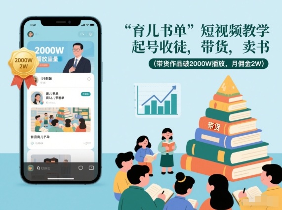 育儿书单短视频教学，起号收徒，带货，卖书(带货作品破2000W播放，月佣金2W) - 严选资源大全
