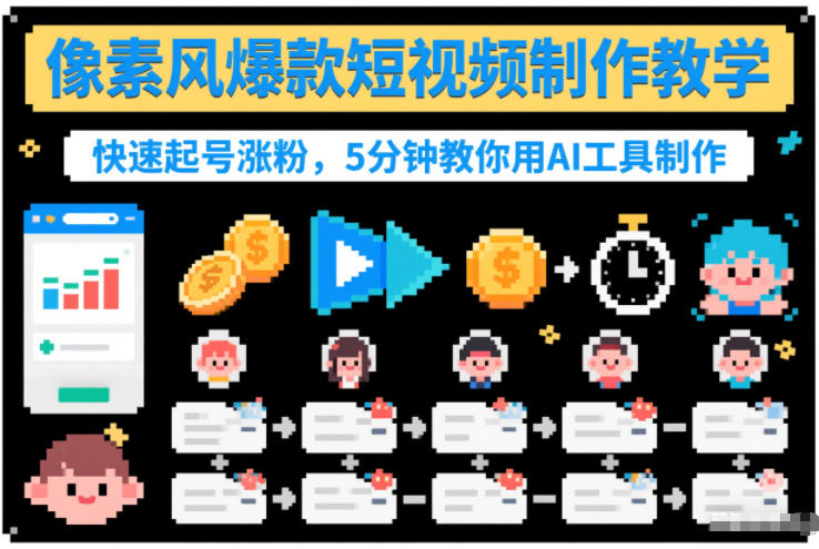 像素风爆款短视频制作教学,快速起号涨粉,5分钟教你用AI工具制作 - 严选资源大全