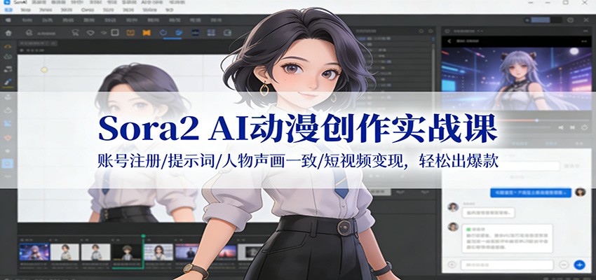 Sora2 AI动漫创作实战课:账号注册/提示词/人物声画一致/短视频变现,轻松出爆款 - 严选资源大全
