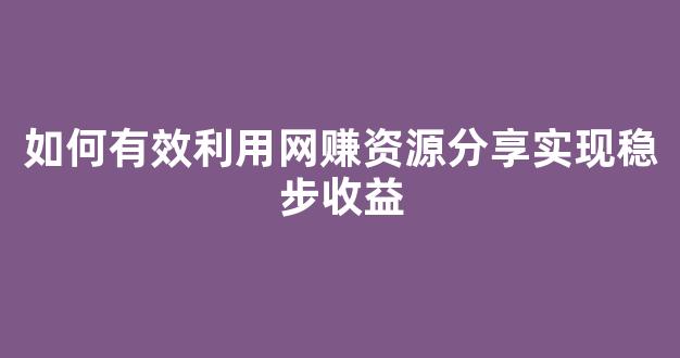 如何有效利用网赚资源分享实现稳步收益 - 严选资源大全