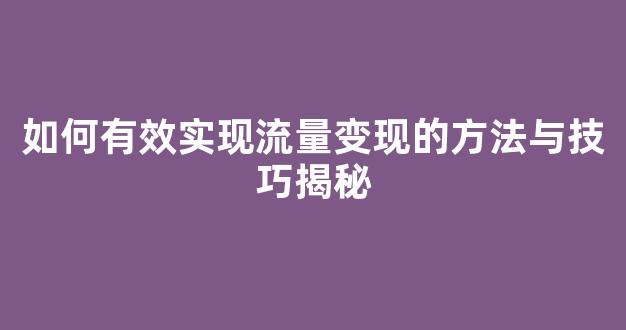 如何有效实现流量变现的方法与技巧揭秘 - 严选资源大全