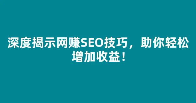 深度揭示网赚SEO技巧，助你轻松增加收益！ - 严选资源大全