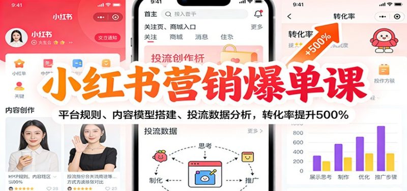 小红书营销爆单课：平台规则、内容模型搭建、投流数据分析，转化率提升500% - 严选资源大全 - 严选资源大全