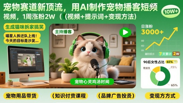 宠物赛道新顶流，用AI制作宠物播客短视频，1周涨粉2W(视频+提示词+变现方法) - 严选资源大全