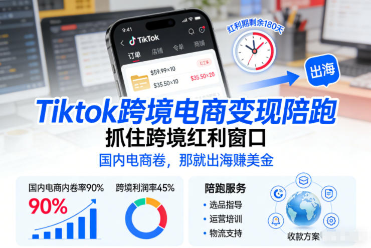 Tiktok跨境电商变现陪跑，抓住跨境红利窗口，国内电商卷，那就出海賺美金 - 严选资源大全