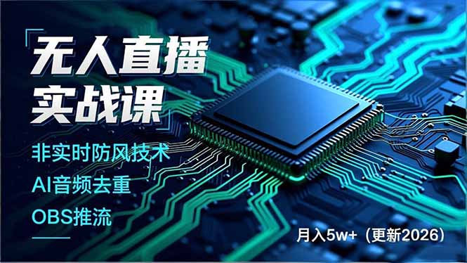 无人直播实战课，非实时防风技术、AI音频去重、OBS推流，建立技术壁垒，月入5w+(更新2026 - 严选资源大全