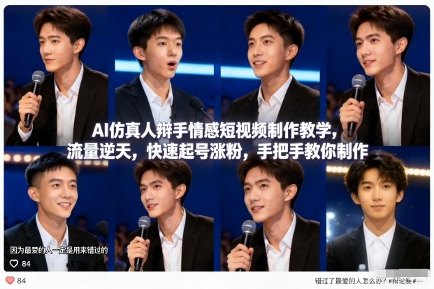 AI仿真人辩手情感短视频制作教学，流量逆天，快速起号涨粉，手把手教你制作 - 严选资源大全