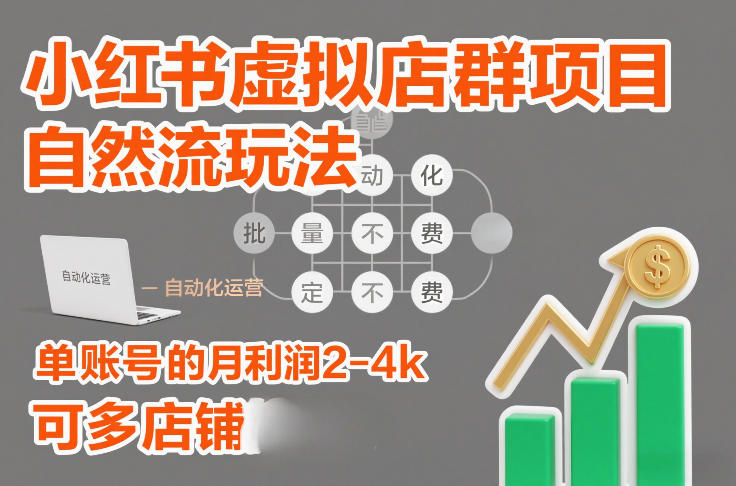 小红书虚拟店群项目，自然流玩法，批量自动化，稳定不费号，单账号的月利润2-4k，可多店矩阵 - 严选资源大全