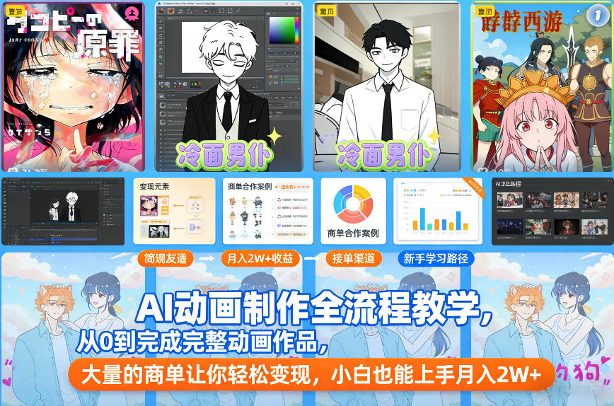 AI动画制作全流程教学,从0到完成完整动画作品,大量的商单让你轻松变现,小白也能上手月入2W+ - 严选资源大全