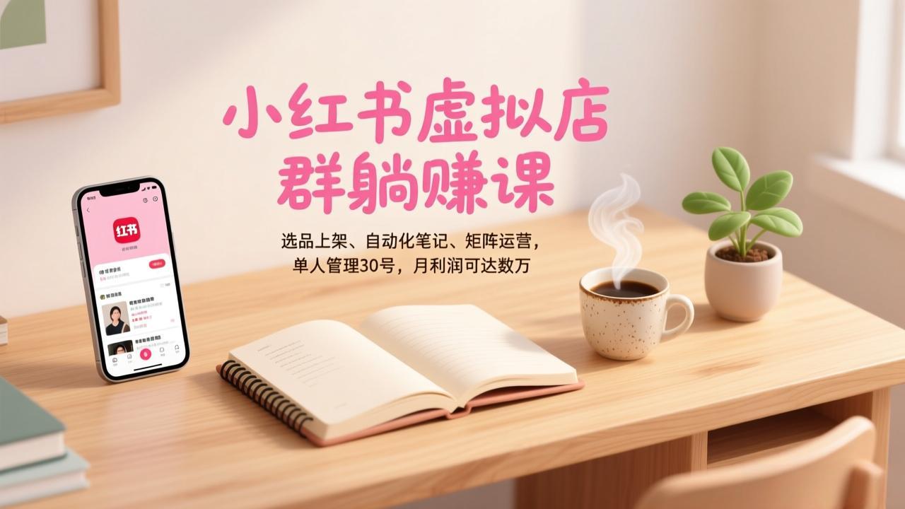 小红书虚拟店群躺赚课，选品上架、自动化笔记、矩阵运营，单人管理30号，月利润可达数万 - 严选资源大全