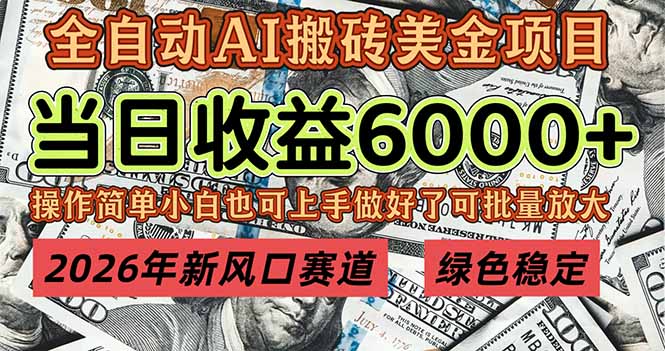 2026年新风口赛道，当日6000+以上，可批量放大，月收入20万+，长期绿色稳定的项目 - 严选资源大全