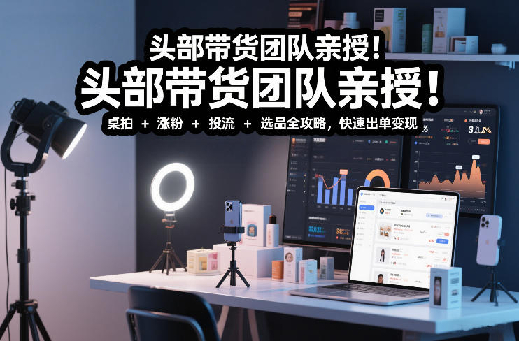 头部带货团队亲授！专业短视频实拍带货课：桌拍+涨粉+投流+选品全攻略，快速出单变现，月入2w+ - 严选资源大全