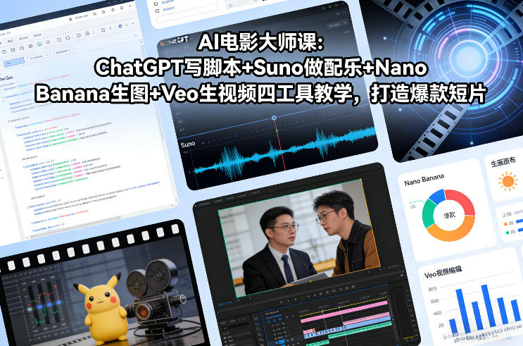 AI电影大师课：ChatGPT写脚本+Suno做配乐+Nano Banana生图+Veo生视频，打造爆款短片 - 严选资源大全