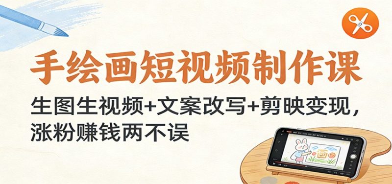 手绘画短视频制作课：生图生视频+文案改写+剪映变现，涨粉赚钱两不误 - 严选资源大全 - 严选资源大全