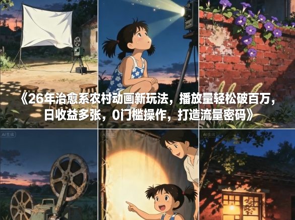 26年治愈系农村动画新玩法，播放量轻松破百万，日收益多张，0门槛操作，打造流量密码 - 严选资源大全