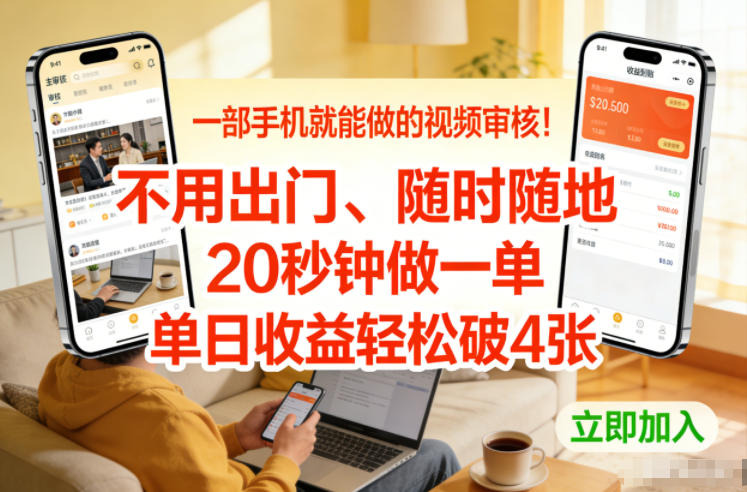 一部手机就能做的视频审核！不用出门，随时随地，20秒钟做一单，单日收益轻松破4张【揭秘】 - 严选资源大全