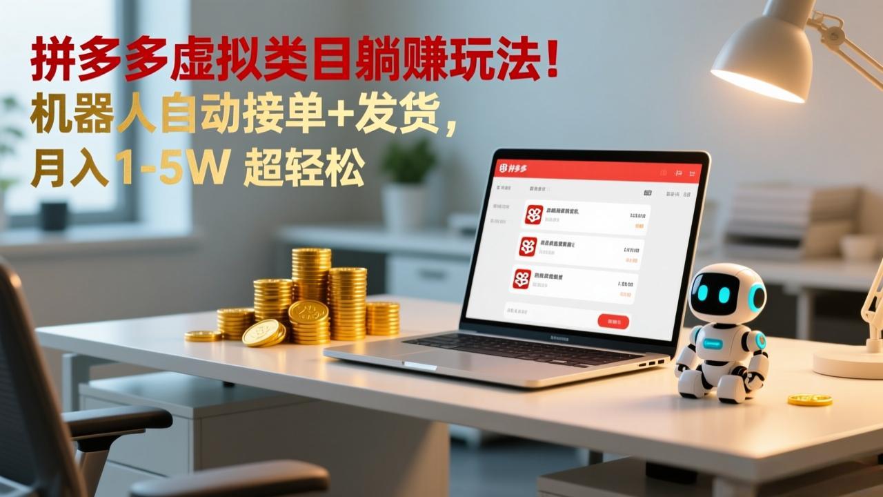 多多虚拟类目躺赚玩法！机器人自动接单+发货，月入 1-5W 超轻松 - 严选资源大全