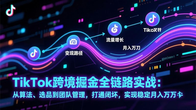 TikTok跨境掘金全链路实战：从算法、选品到团队管理，打通闭环，实现稳定月入万刀 - 严选资源大全 - 严选资源大全