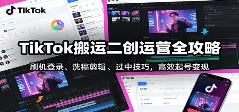 TikTok搬运二创运营全攻略：刷机登录、洗稿剪辑 、过中技巧，高效起号变现 - 严选资源大全 - 严选资源大全
