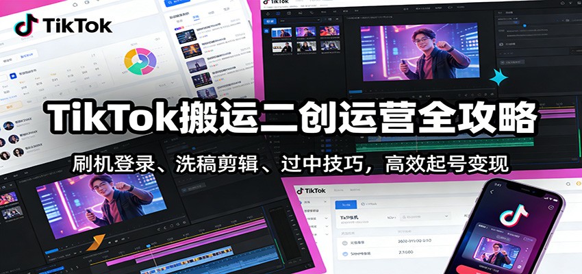 TikTok搬运二创运营全攻略：刷机登录、洗稿剪辑 、过中技巧，高效起号变现 - 严选资源大全