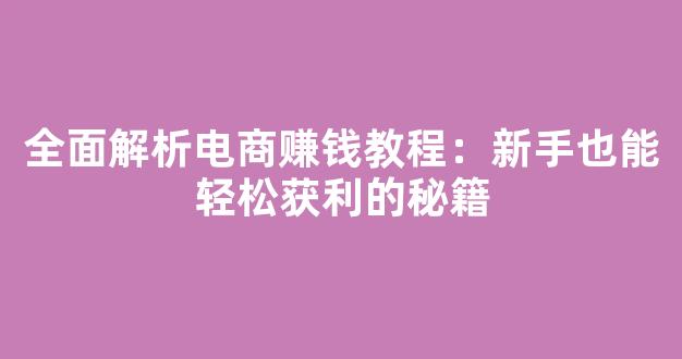 全面解析电商赚钱教程：新手也能轻松获利的秘籍 - 严选资源大全