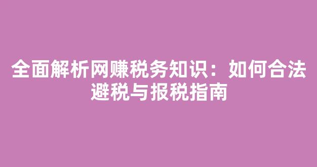全面解析网赚税务知识：如何合法避税与报税指南 - 严选资源大全