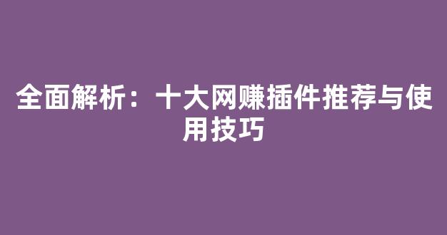 全面解析：十大网赚插件推荐与使用技巧 - 严选资源大全